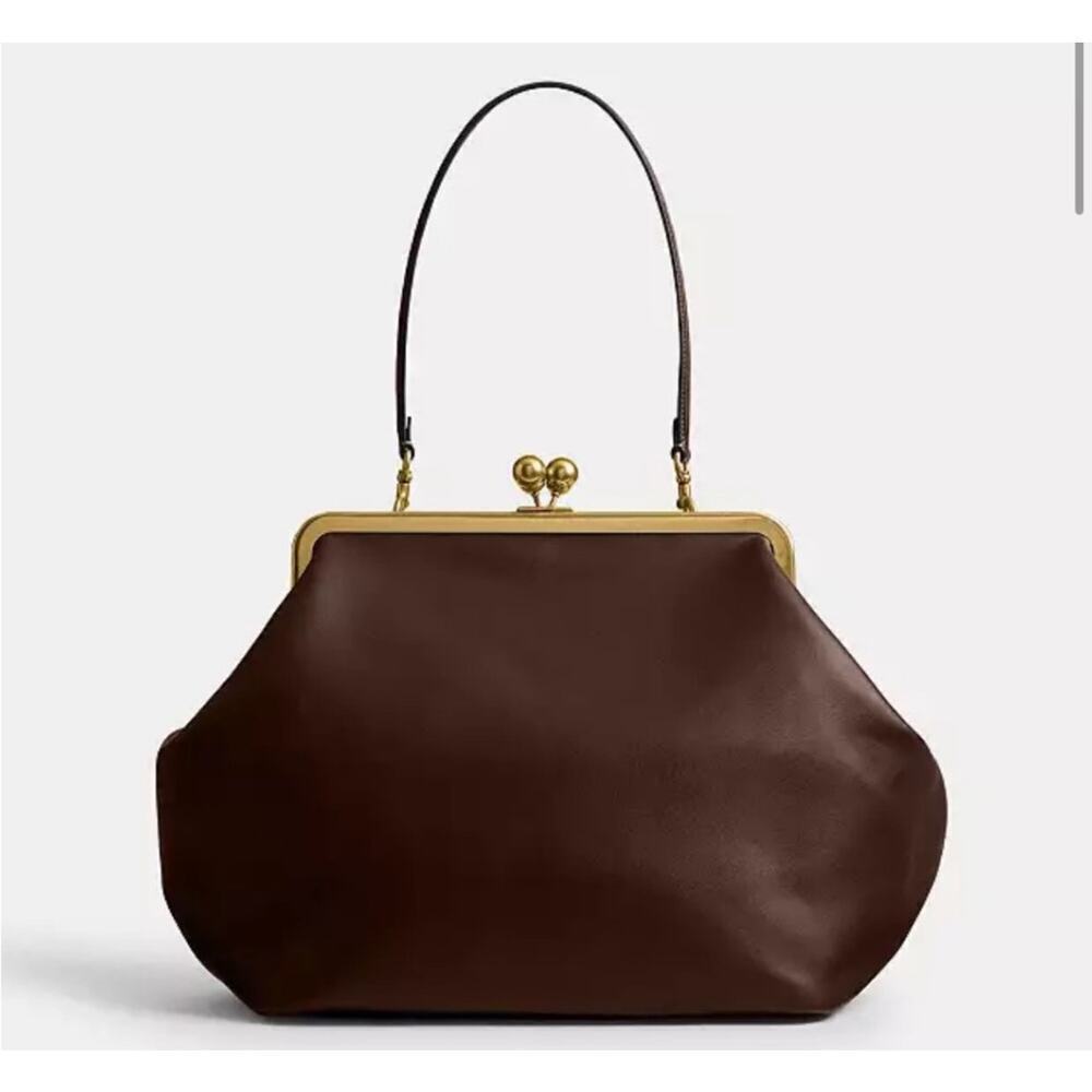 Coach Large Kisslock Frame Bag Dark Brown